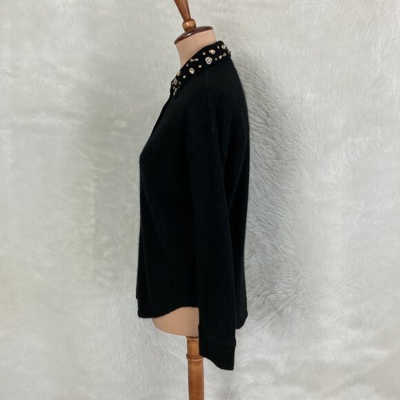 The Cashmere Project Black Cashmere Button Front Crystal Collar Sweater Shirt XS - Picture 3 of 8